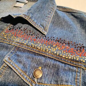 Vintage Denim Jacket Rhinestone Studded Y2K Western Glam 2X